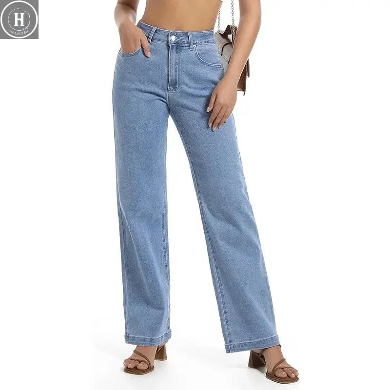 2025 Women Pink Beige Straight Leg Jeans Female Retro Solid High Waisted Denim Pants Girls Trendy Fashion Daily Cheap Trousers Halalzen UK