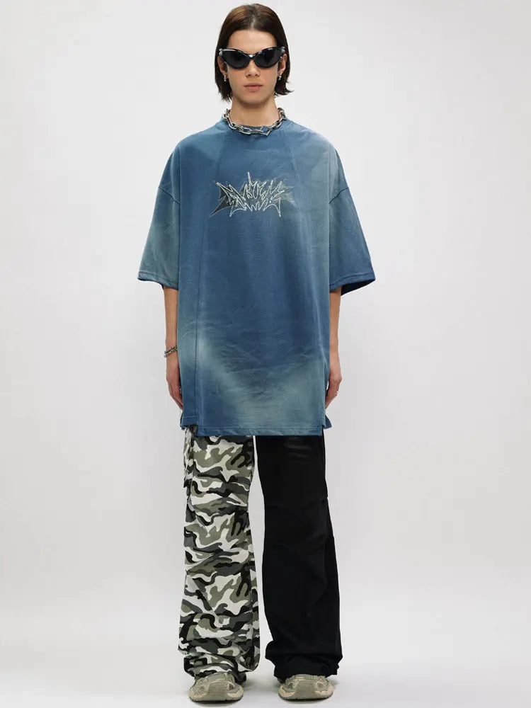 Hip Hop Oversized T-Shirt Grunge Letter Graphic Print Tie Dye Tshirt Streetwear Men Punk Gothic Shirts 2024 Harajuku Loose Tops