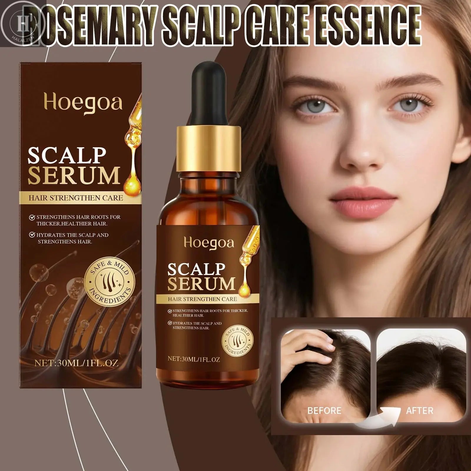 Scalp Care Essence Rosemary Castor Oil Nourishing Hair Growth Strengthening Dry Scalp Thinning Hair Moisturizing Healthy Hair HALALZEN