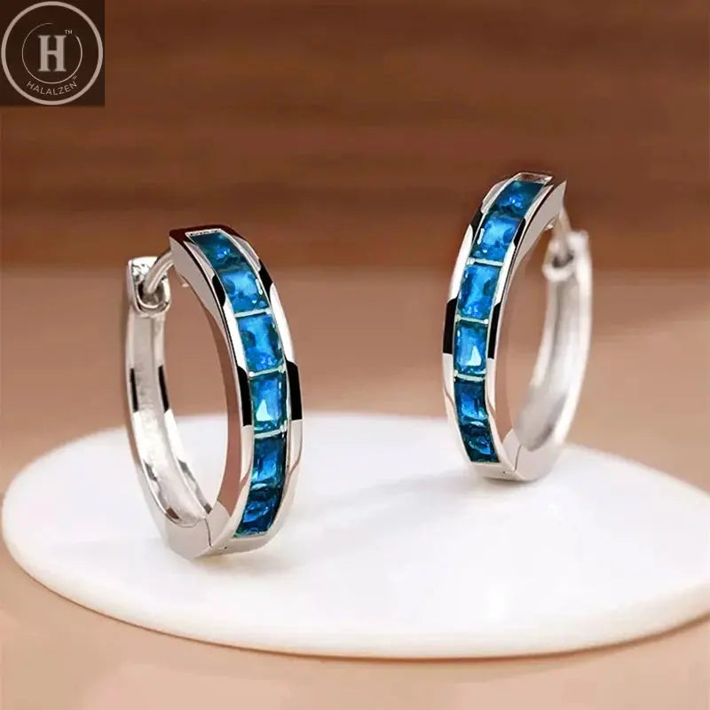 Huitan Classic Design Women Hoop Earrings Full with Princess Square CZ HALALZEN
