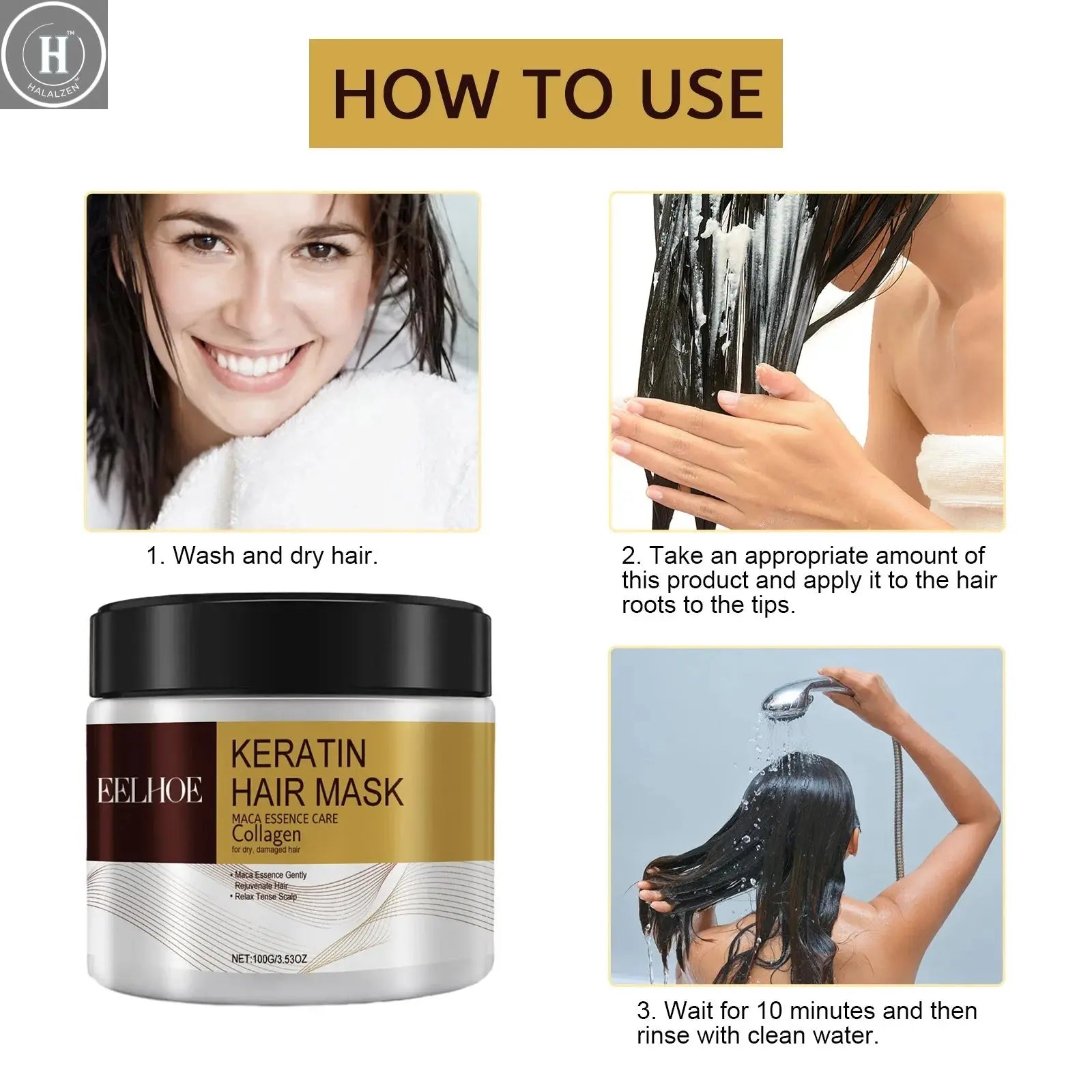 Magical Hair Mask Softens Frizz Repairs Damage Fine Hair Anti-loss Smooth Shiny Hair Collagen Deep Moisturizing Hairs Care 100g HALALZEN