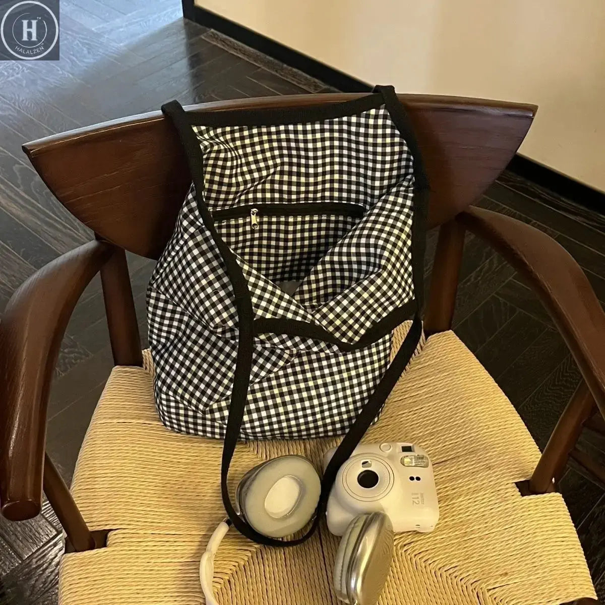 Kawaii Plaid Hello Kitty Women's Shoulder Bag Embroidered shoulder handbag Canvas bag Commuter Versatile Shoulder Handbag HALALZEN