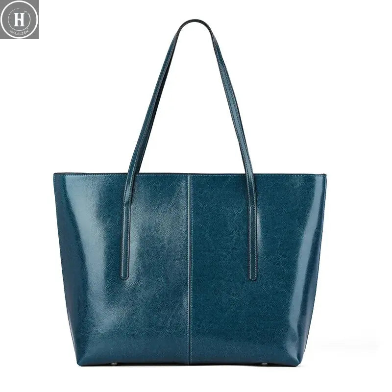 Burminsa Cowhide Genuine Leather Large Tote Bags For Women 2026 Luxury Designer Commuter Shoulder Bags Shopper Ladies Handbags HALALZEN