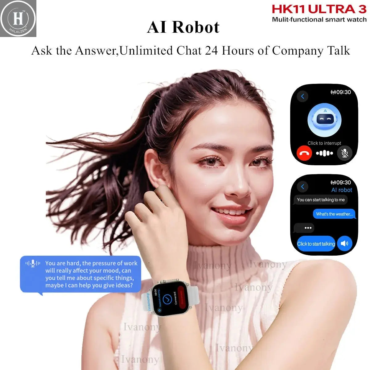 Smart Watch HK11 Ultra3 Schedule Reminder Support TWS Earphone Connect Network Sharing AI Robot Offline Voice Wake up Smartwatch HALALZEN