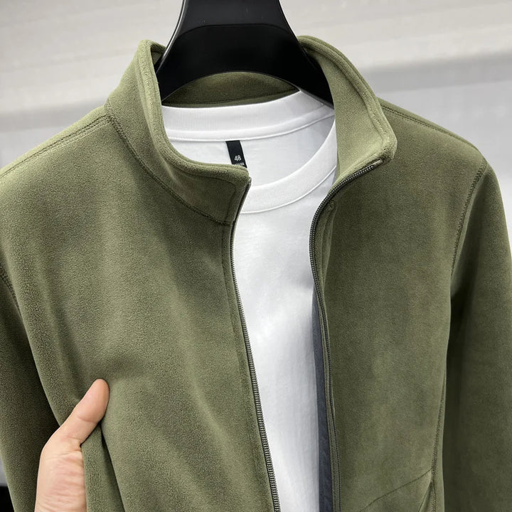 Men's Double-Sided Fce Hoodie Jaet Pure Color Warm Stand Collar Coat Winter Thiened Polyester Long Sve Casual Sle