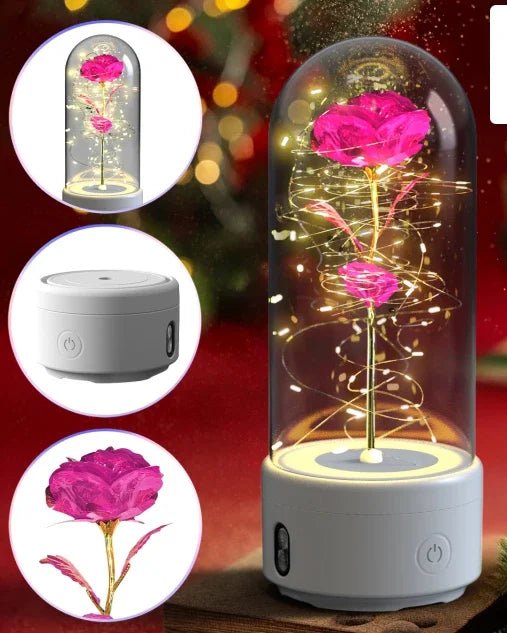 Creative 2 In 1 Rose Flowers Light And Bluetooth Speaker Valentine's Day Gift Rose Luminous Night Light Ornament In Glass lamps