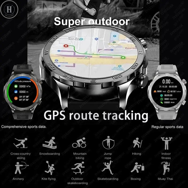 New GPS Track Smart Watch Men AMOLED HD Screen Outdoor Sports Fitness Heart Rate NFC IP68 Waterproof Bluetooth Call Smart Watch HALALZEN