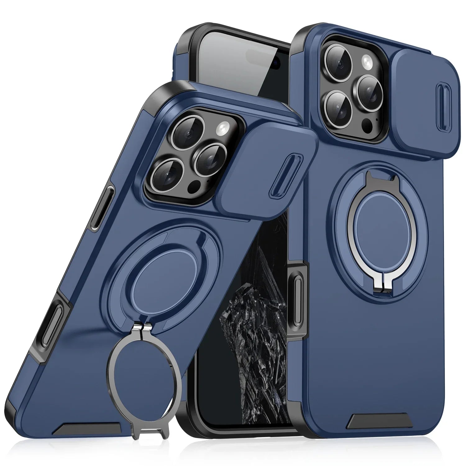 Luxury Heavy-Duty Rugged Armor Magnetic Bracket Case For iPhone 16 15 14 13 12 11 Pro Max Plus Slide Camera Protection PC Cover