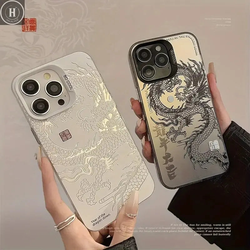 iPhone17 16 15 14 13 12 11Plus Pro Max case, high-end black and white dragon pattern print Halalzen UK