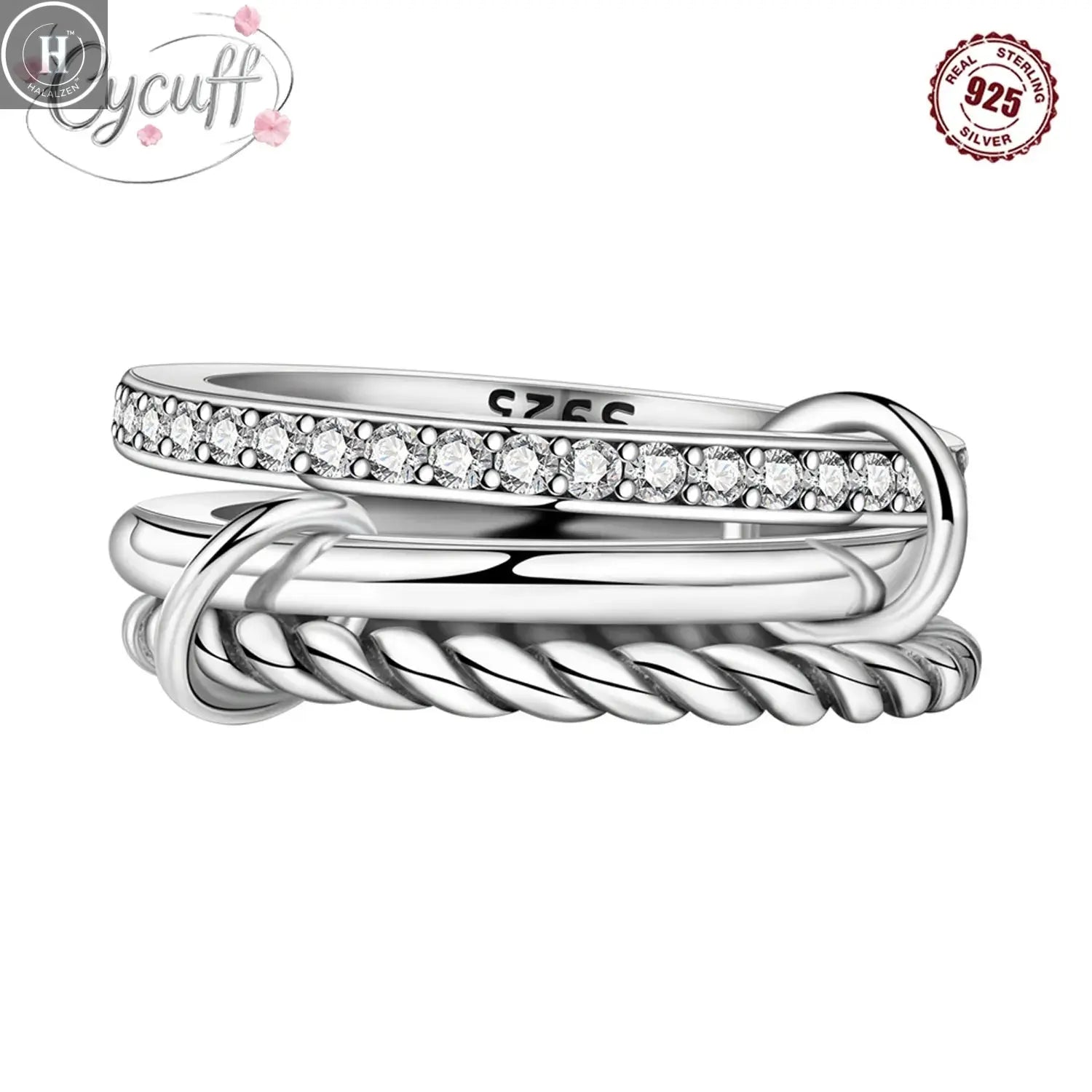 CYCUFF 925 Sterling Silver Designed Simple Fashion 3-Ring Rings Closed Ring for Women Birthday Party Jewelry Gift Ring Comfort HALALZEN
