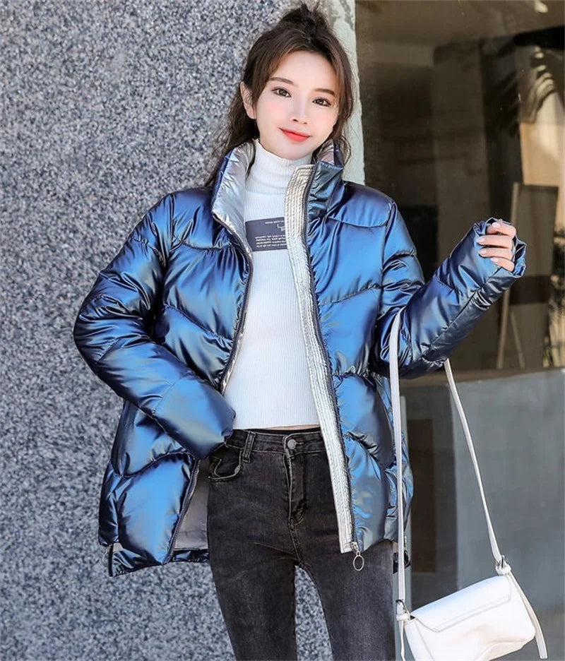 2022 New Winter Jacket Women Parkas Glossy Warm Thicken Coat Female Cotton Padded Parka Waterproof Outwear Loose Snow Jacket