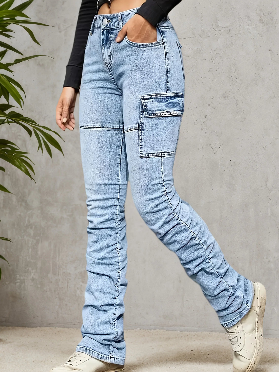 2025 women's casual high waisted jeans, elastic cotton blend, machine washable, comfortable fit, suitable for all seasons