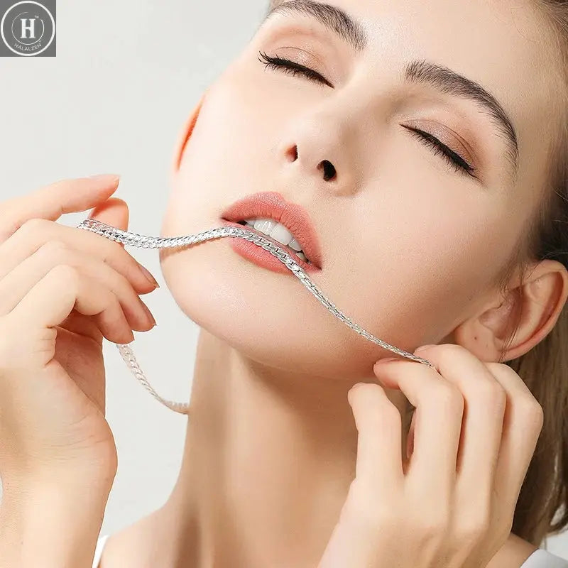 18K Gold/Silver Color 6mm Full Sideways Necklace 8/18/20/24 Inch Chain For Woman Men Fashion Wedding Engagement Jewelry HALALZEN