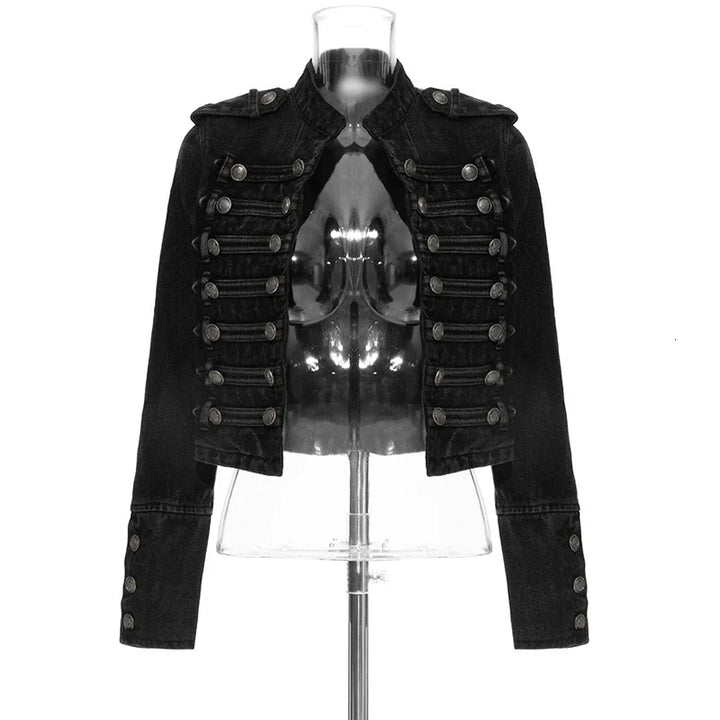 Streetwear Casual Loose Button Split Short Denim Jacket Women Fashion Spring Autumn 2025 Stand Collar Long Sleeve Jean Jacket