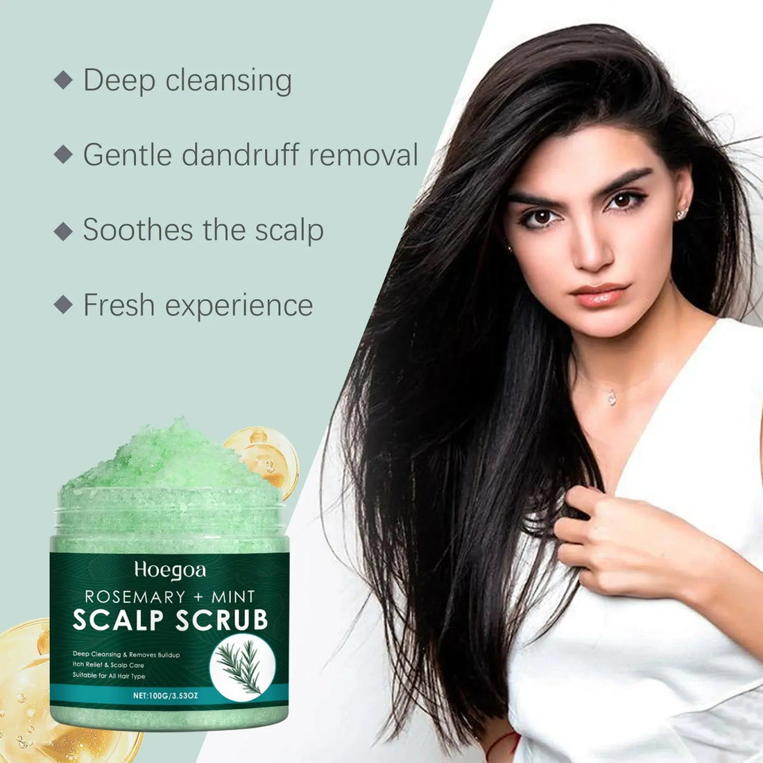 Scalp Scrub Exfoliator With Massage Brush Peppermint Rosemary & Sea Salt For Oil Control Dandruff Deep Cleansing Refreshing Set HALALZEN