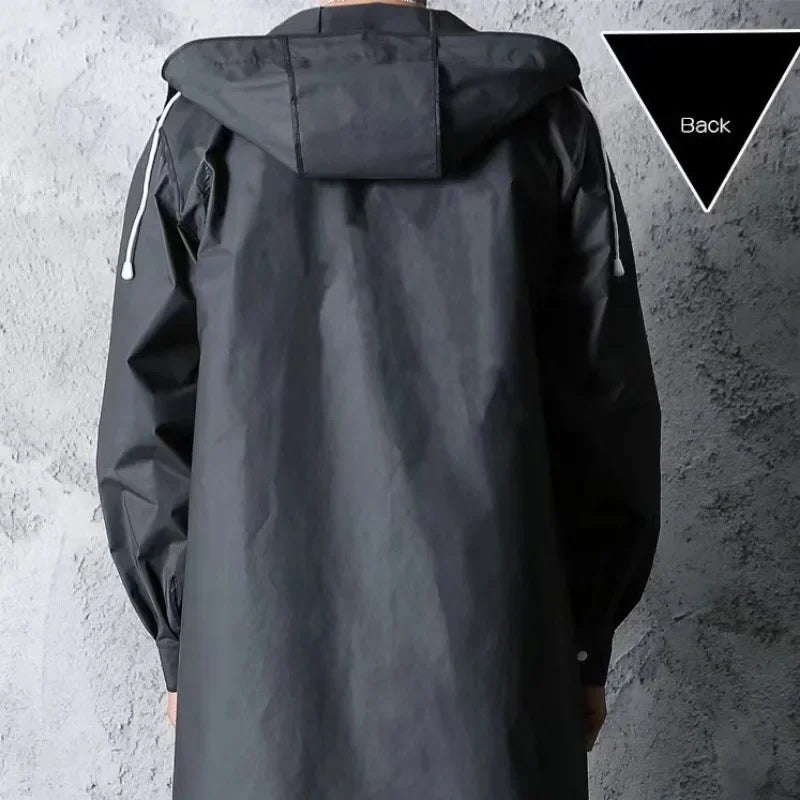 New Black Fashion Adult Waterproof Long Raincoat Ladies Men Raincoat Hooded Outdoor Hiking Trip Fishing Mountaineering