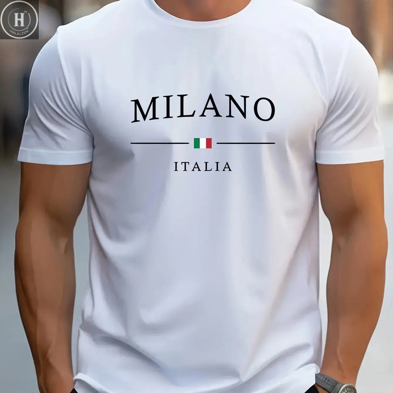 Men's Summer 100% Cotton Fashion MILANO Letter Printed Loose Large Casual Comfortable Round Neck Short Sleeve T-shirt Top HALALZEN