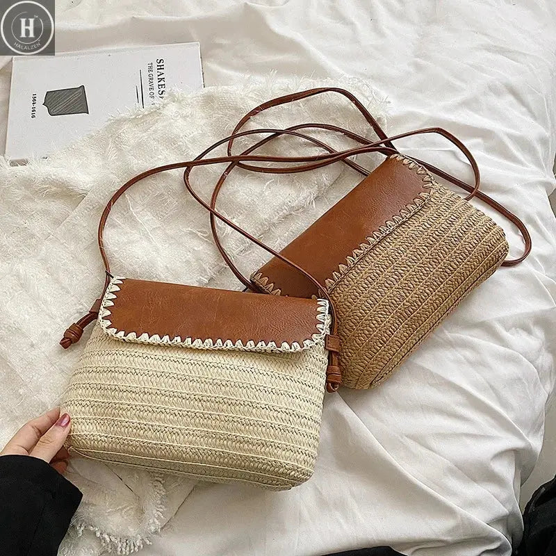 Casual Straw Saddle Crossbody Shoulder Bags Women Summer Messenger Bag Rattan Beach Bags Lady Travel Purses and Handbags Bolsa HALALZEN