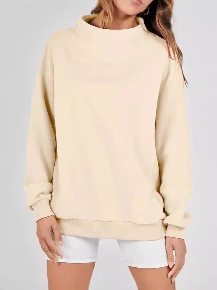 Fashionable Pure Color Stand Collar Sportswear Hoodie for Women Trendy Anti-Aging Autumn Winter Cotton Polyester Street Style