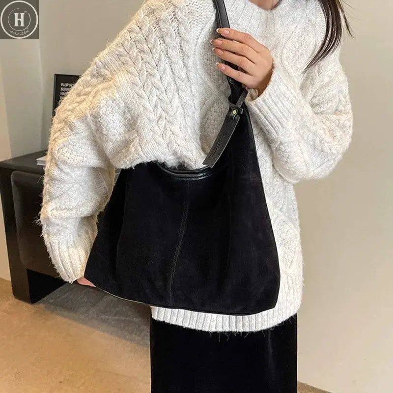Women Suede Shoulder Bag with Zipper Hobo Bags Large Capacity Handbag Slouchy 2025 Trendy Commuter Travel Purses and Handbags HALALZEN