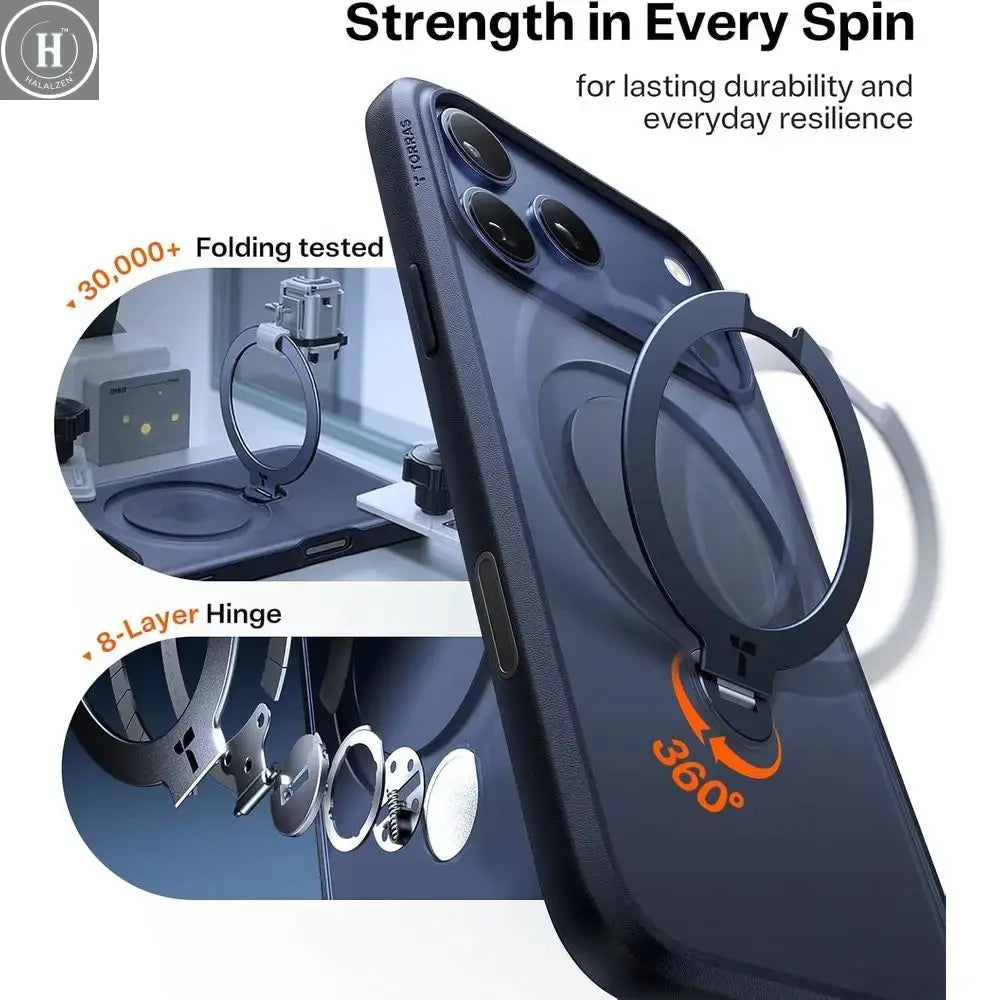 360° Magnetic Stand iPhone 17 Pro Max Case, Deep Blue Shockproof with Camera Control, Compatible with MagSafe Halalzen UK