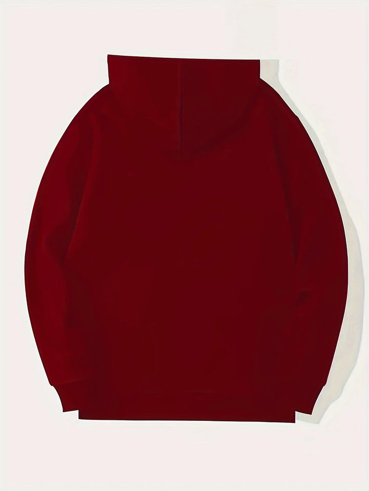 Men's casual pullover hoodie, street style, stretch fabric, lettering print, loose fit