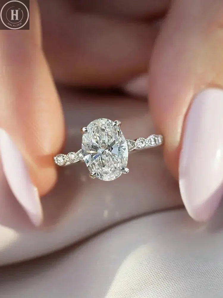 925 Sterling Silver Elliptical Horse Eye Fashionable Zircon Ring For Women Engagement Wedding Luxury High Quality Fine Jewelry HALALZEN