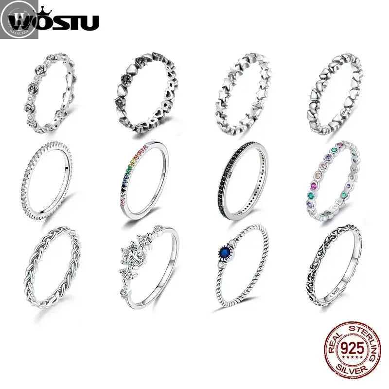 WOSTU European 925 Sterling Silver Simple Rings For Women Wedding Engagement Heart Rings With Zircon Original Female Jewelry HALALZEN