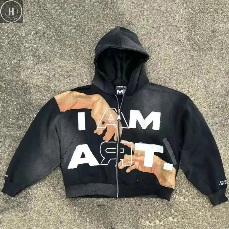 Y2k Streetwear Sweatshirt Letter Prints Graphics Zipper Hoodie Autumn and Winter Loose Sweatshirt Man Clothes sudadera hombre