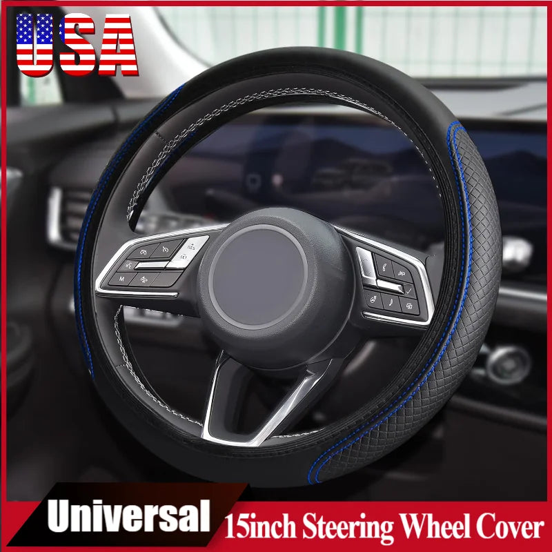 14.5-15inch Steering Wheel Cover Soft PU Leather Car Steering Wheel Cover with Anti-Slip Linning Universal 37-38cm Size