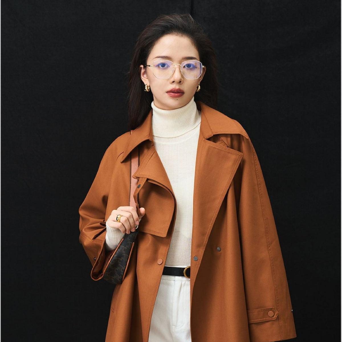 Iulv Spring & Fall New Arrival Korean Style Sense of Design Asymmetric Loose Casual Commuting Elegant Mid Length Long Length Trench Coat Outwear Women