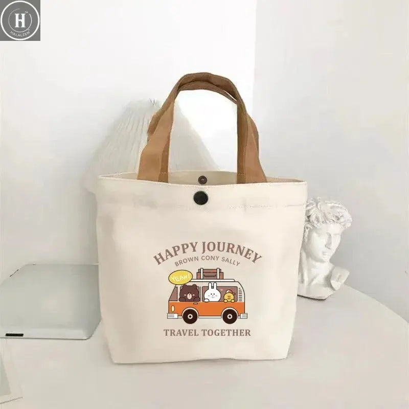 Canvas Bag Small Versatile Handbag Female Student Lunch Box Bag Simple Tote Bag Office Worker Lunch Bag Shopping Bag HALALZEN