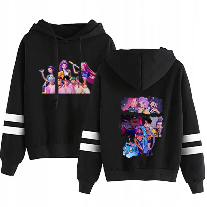 Kpop Demon Hunters Fashion Hoodie Long Sleeve Double Bar Trendy Streetwear