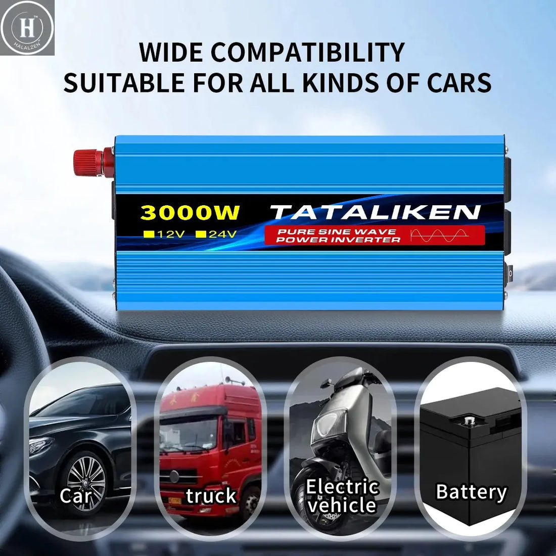 12V24V  To 110V AC Pure Sine Power Inverter 16000W 4000W  Power 60HZ  Converter Car Accessories Solar With LED And US Socket HALALZEN