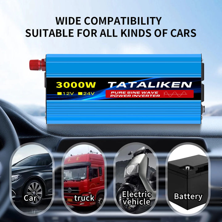 12V24V  To 110V AC Pure Sine Power Inverter 16000W 4000W  Power 60HZ  Converter Car Accessories Solar With LED And US Socket