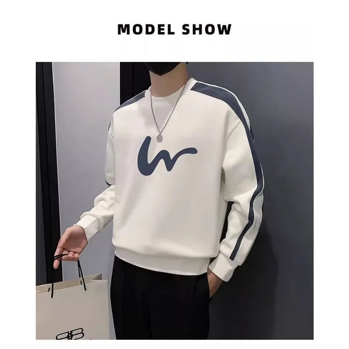 Round Neck Sweatshirt Spring Autumn Men's Autumn Velvet Bottoming Casual Long-sleeved T-shirt