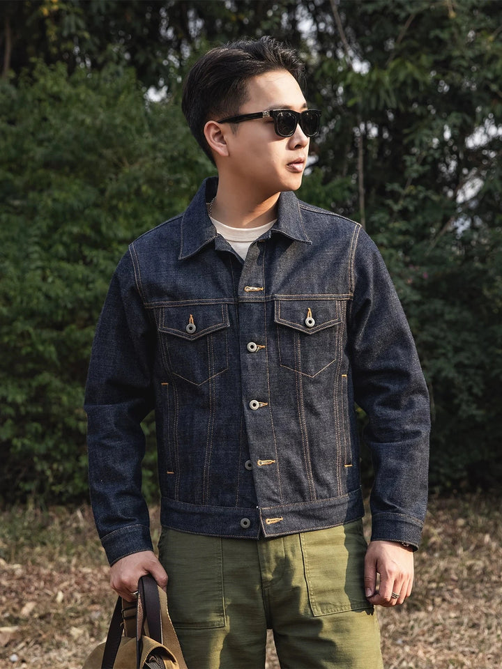 Red Tornado 16oz Selvedge Denim Trucker Jacket Men's Daily Jean Coat LS01-001