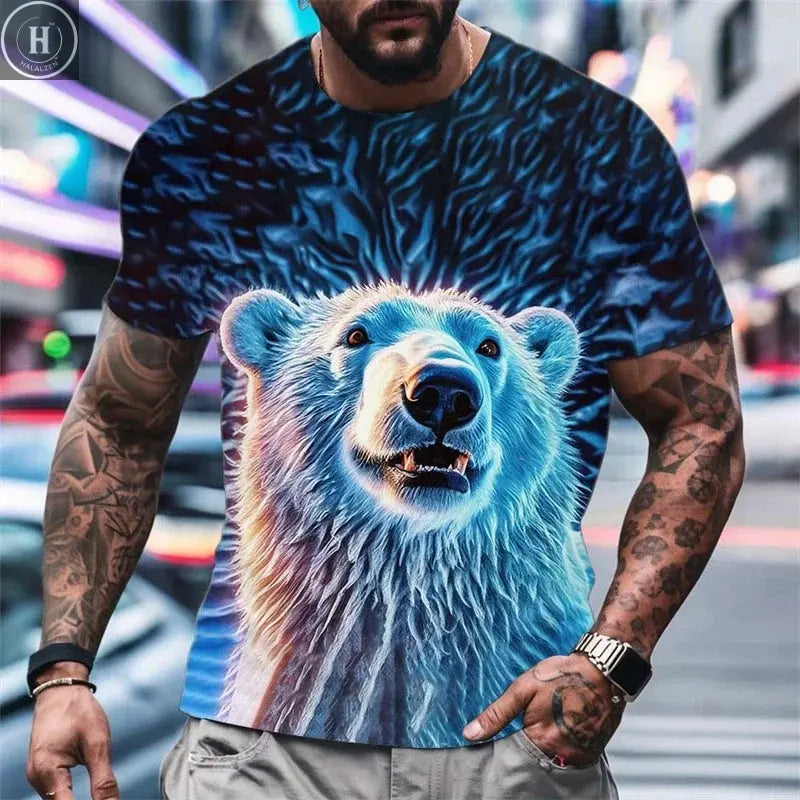 Fashion Polar Bear Graphic T Shirts Summer Trend Short Sleeve Crew Neck 3D Printed Mens T-shirts Loose Streetwear Kids Tees Tops HALALZEN