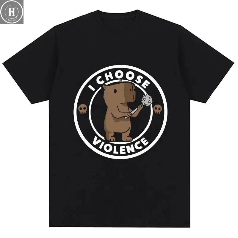 I Choose Violence T Shirt Funny Duck Humor Slogan Short Sleeve T-shirts Men Women 100% Cotton Loose Oversized T-shirt Streetwear HALALZEN