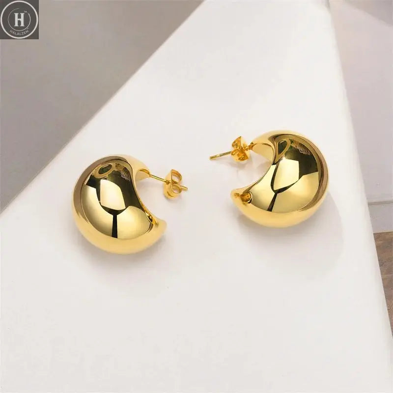 Vintage Chunky Dome Drop Earrings For Women Gold Plated Stainless Steel Thick Teardrop Earring Statement Wedding Jewelry Gifts HALALZEN