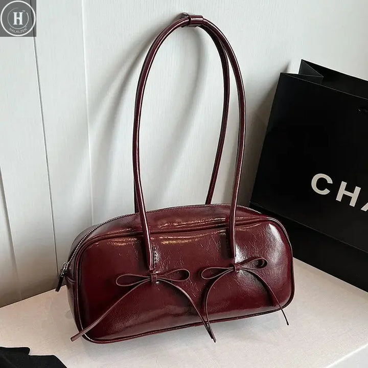 Vintage Women Business Shoulder Bags Simple Ladies Commute Tote Bag Pu Leather Female Underarm Bag Burgundy Large Handbags Purse HALALZEN