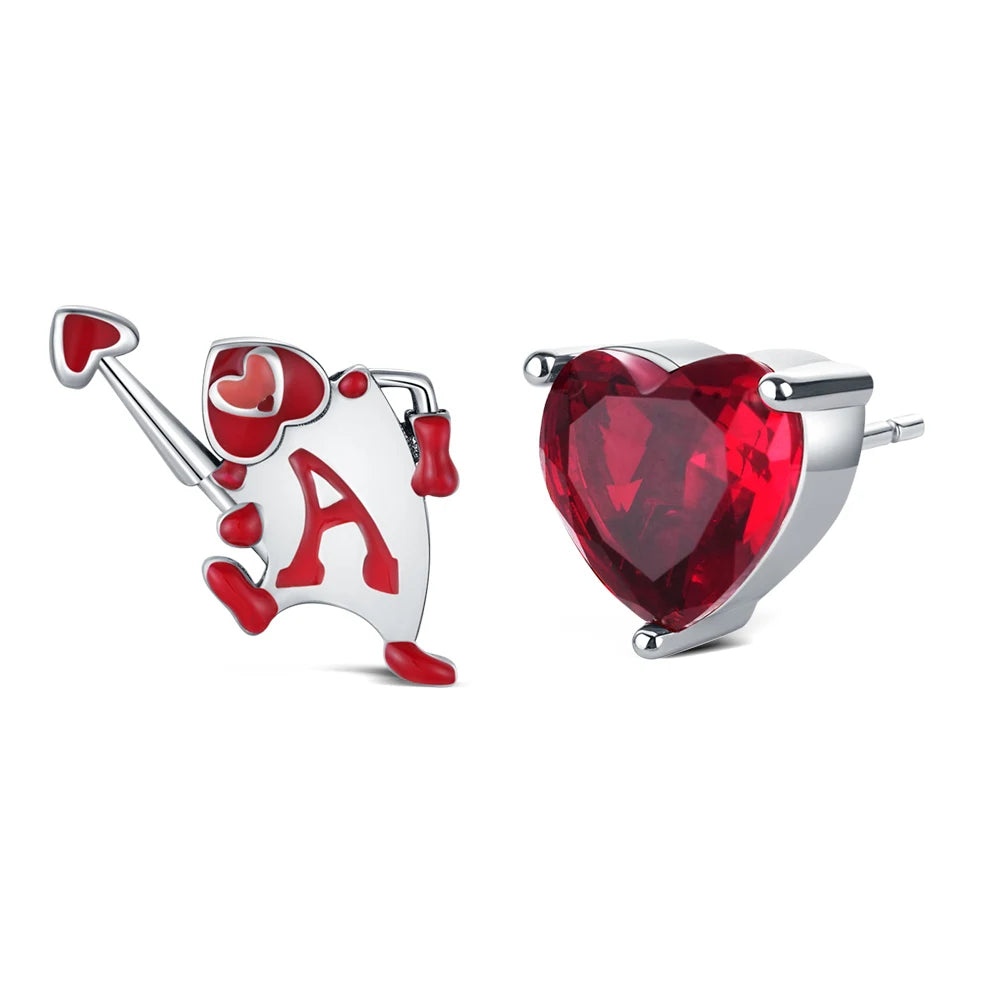 925 Silver Earrings Poker Red Heart A Necklace Ring Earrings Jewelry Suitable for Women Valentine's Day New Year Gifts