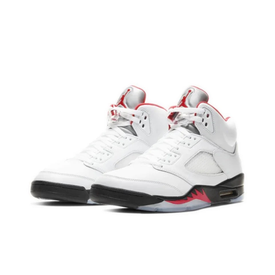 Original Air Jordan 5 'Bulls' For Men's Red and White Retro Classic Basketball Shoes Casual Sneakers