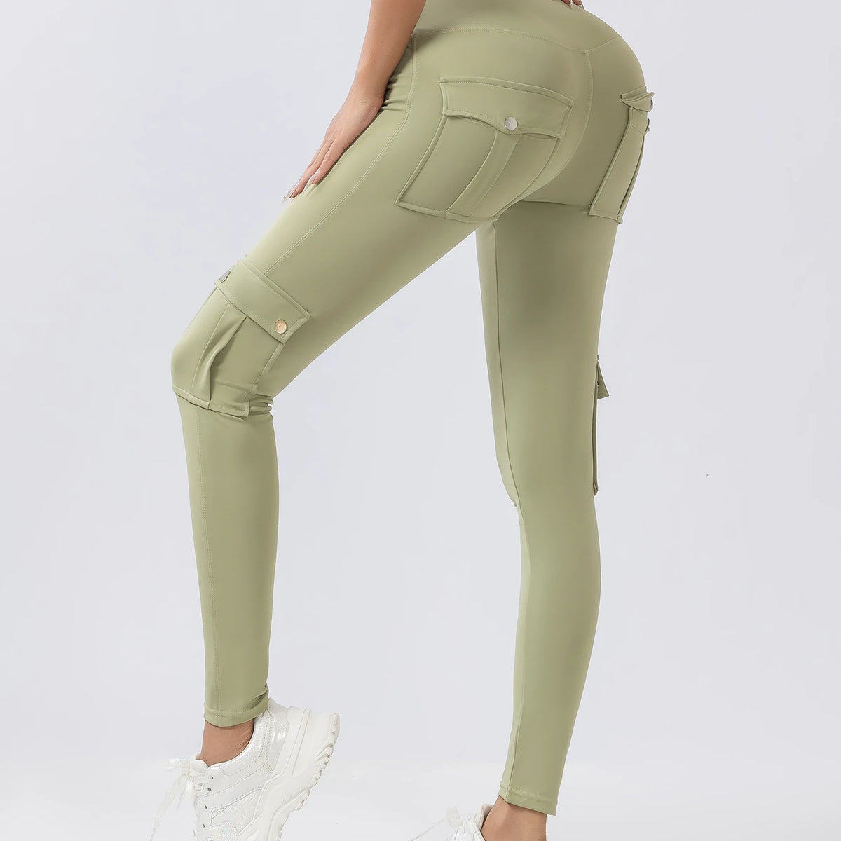 Europe and the United States multi-pocket cargo hip lift yoga pants high-waist-tight micro-la fitness pants sports Pilates pants