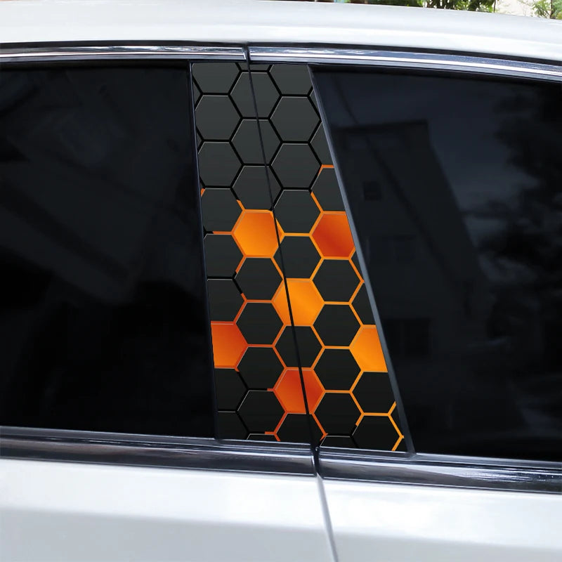 2pcs Polygonal Honeycomb Car Stickers Car Door Pillar Stickers Anti-Scratch Vinyl Stickers Car Center B Pillar DIY Stickers