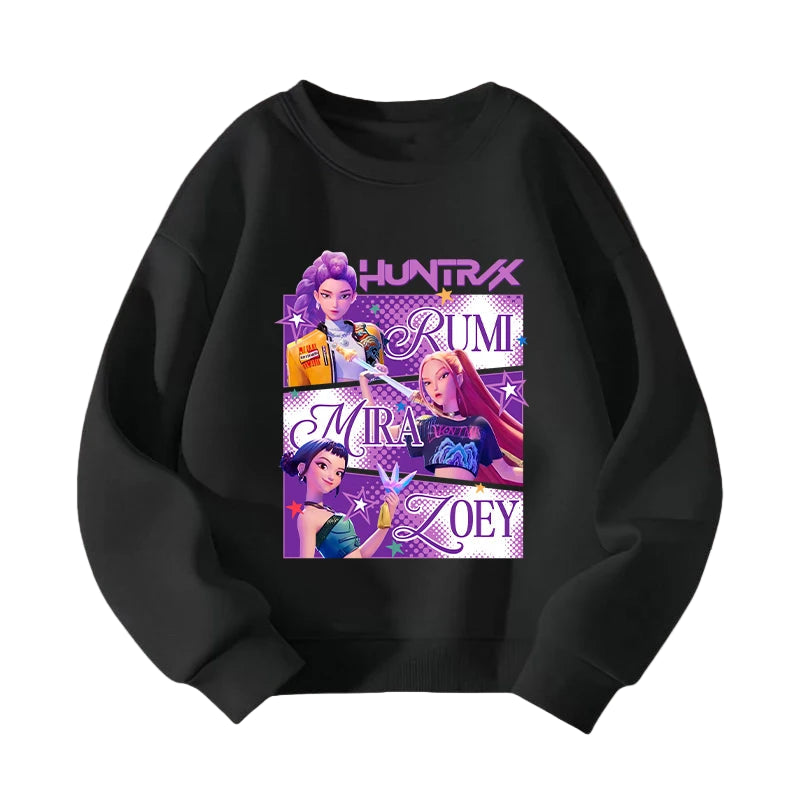 KPop Demon Hunters HUNTRIX Pirnt Hoodie Autumn Long Sleeve Tops Women's Clothing Sweatshirts