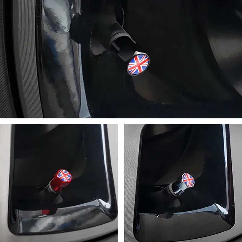 4Pcs UK Flag Car Wheel Tire Stem Air Valve Caps Covers For MINI COOPER S JCW F55 F56 F60 R55 R56 R60 Exterior Auto Accessories