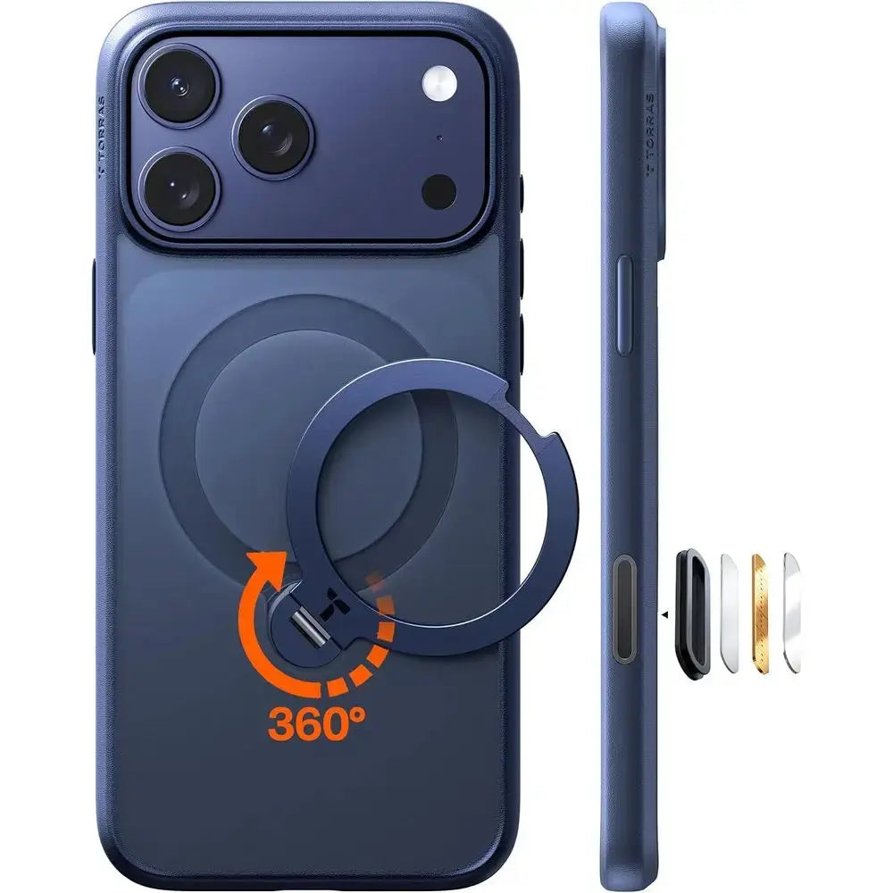 360° Magnetic Stand iPhone 17 Pro Max Case, Deep Blue Shockproof with Camera Control, Compatible with MagSafe Halalzen UK