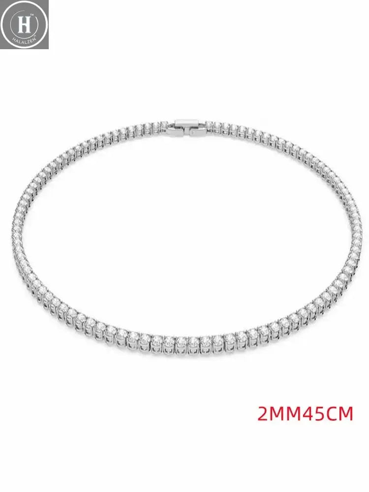 925 Sterling Silver Necklace Zircon Chain Necklace Women Fashion Simple Engagement Wedding Charm Jewelry 4mm 45cm HALALZEN