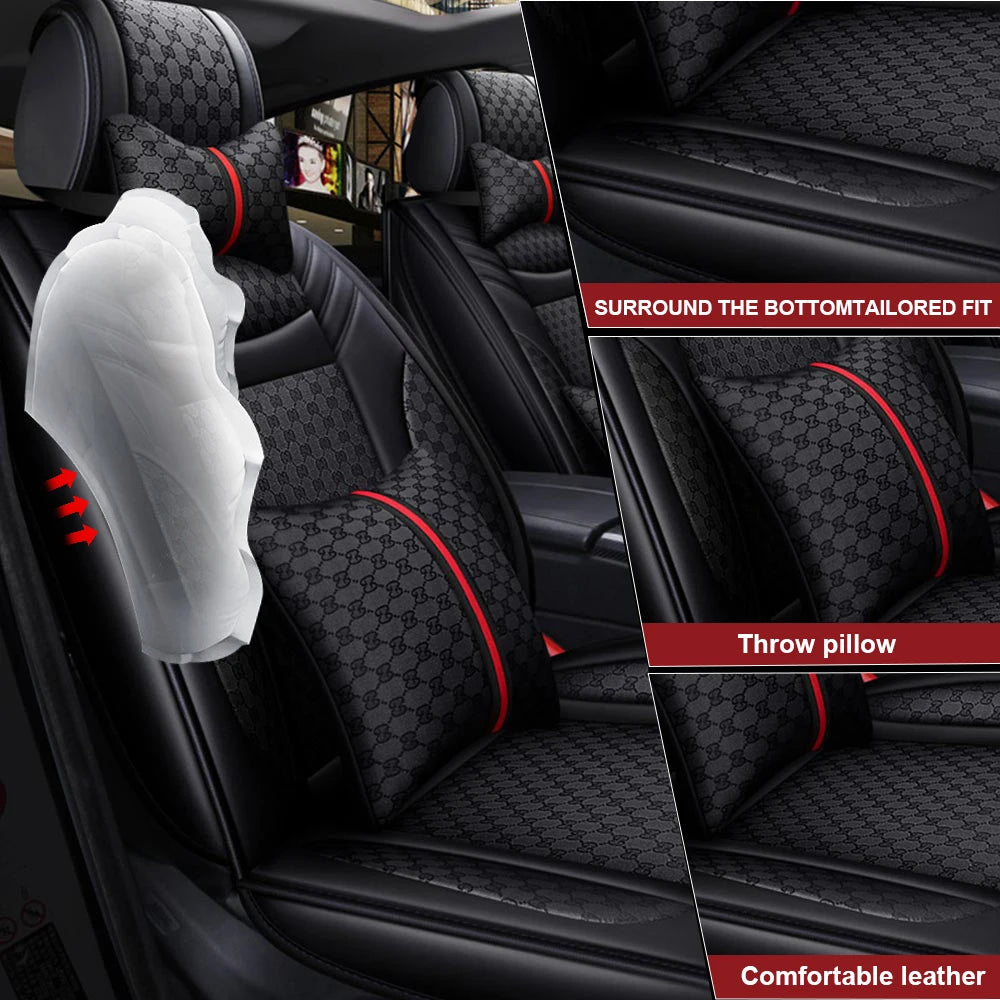 PU Leather Universal 5 Seats Car Seat Cover Cushion Protection Cushion Anti-scratch For Sedan SUV Pickup Truck Seat Four Seasons